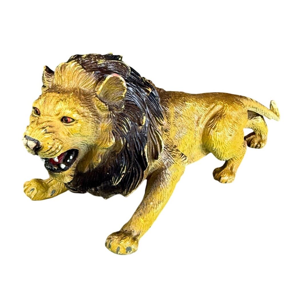 Vintage Toy Animal Lion Figure 90s 80s Plastic Rubber PVC Yellow Roaring